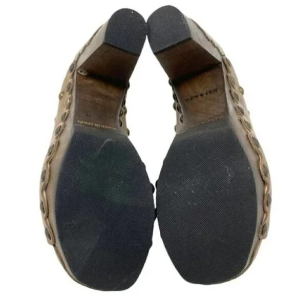 Stuart Weitzman Sequoia Brown Leather Studded Open Toe Wood Clogs - Size 6.5 - Picture 8 of 9